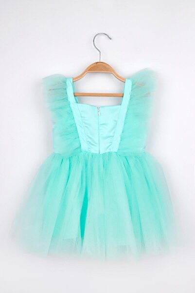 Le Mabelle Mint Girls' Dress with Tulle Shoulders - Caroline
