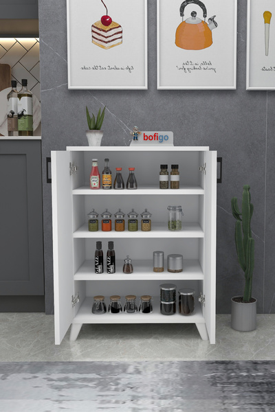 Bofigo Bofigo 4 Shelves 2 Door Shoe Cabinet Multipurpose Storage Cabinet Ceren White