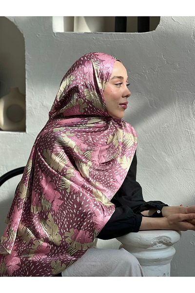 Modakaşmir Tropical Leaf Pattern Shiny Bamboo Shawl