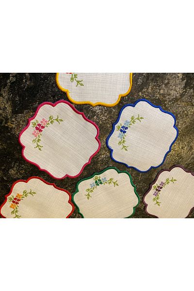 GNR 6 Pcs Linen Linen Fabric Cross Stitch Cocktail Napkin Party Napkin Presentation Napkin