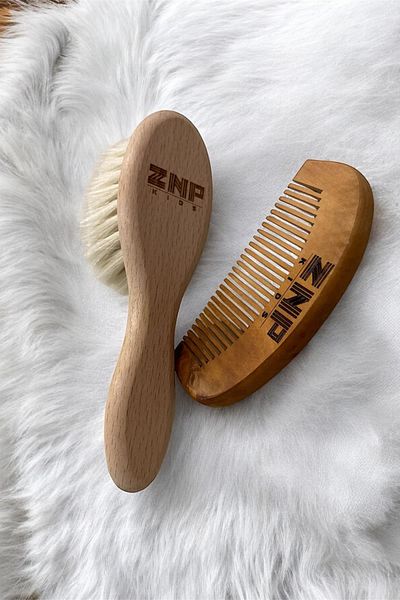 Znp Home 100% Natural Goat Hair Brush and Wooden Comb Set