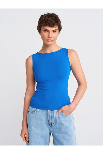 Dilvin 20868 Boat Neck Sleeveless Top-Sax