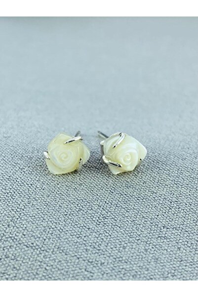 My Story Açan Beyaz Gül Çivi Küpeler