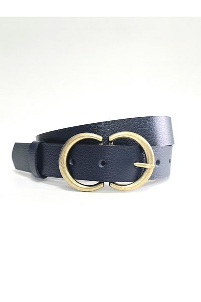Kemerix Ζώνη 100% γνήσιο δέρμα με αντίκες με πόρπη Navy Blue