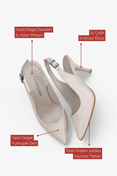 Grasyano 7.5 Cm Soft Real Leather Stiletto Sandals - Ecru Cream, Open Back