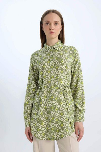DeFacto New Season Regular Fit Patterned Belted Long Sleeve Shirt Tunic