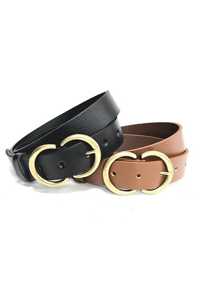 Kemerix 100% Genuine Leather Antique Coated Buckle Black-Tan 2-Piece Belt Set