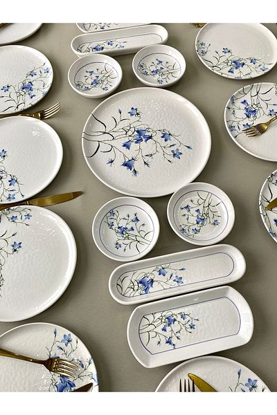 Borser Çiğdem Blue Model 12-Person 21 Piece Breakfast Set Breakfast Set[ Blue 12]