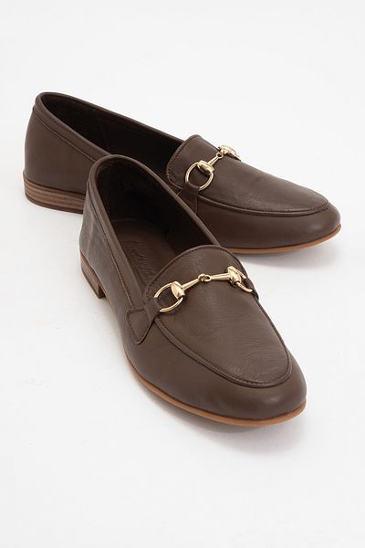 LuviShoes Trexie Brown Skin Genuine Leather Buckle Women's Loafer Shoes