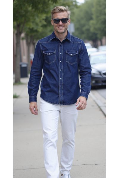 ENZİM JEANS Cămașă confortabilă pentru bărbați, 100% bumbac, denim/blugi