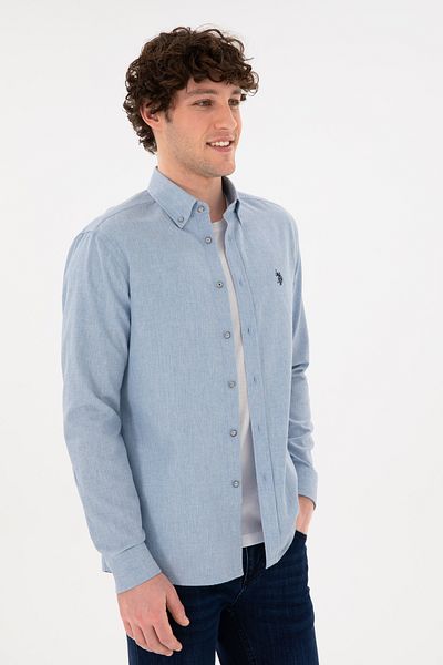 U.S. Polo Assn. Cămașă de bază cu mânecă lungă albastru deschis pentru bărbați 50296757 -VR003