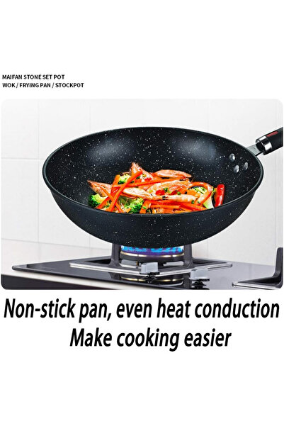 sharpdo 3-Piece Cookware Set, Non-Stick Easy-To-Clean Soup Pot/Wok/Frying Pan Set