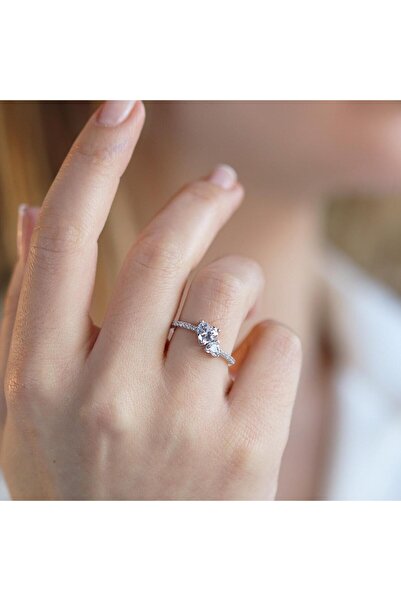 Necati Gün Pndr İki Kalp Zirkon Taşlı Gümüş Yüzük