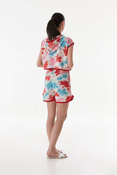 CALİA Women's Hooded Shorts Summer Printed Combed Cotton Pajama Set