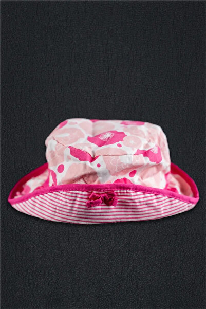 Adisia Kız Çocuk Pembe Beyaz Çiçekli Kurdele Detaylı Şapka