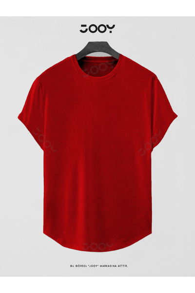 Jooy Red Plain Unprinted Basic Slim Fit Oval Cut T-Shirt