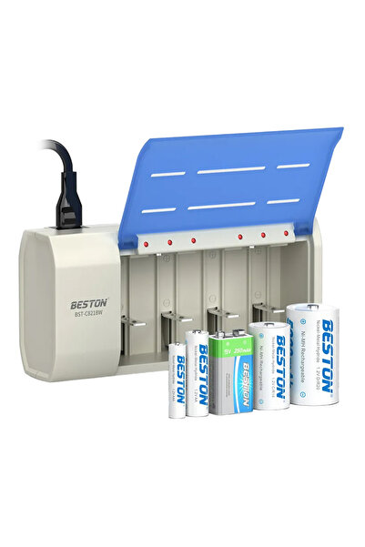 Powermaster Beston Pil Şarj Cihazı D, C, AA, AAA ve 9V Destekleyen Pil Şarj A...