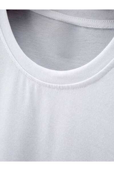 Jooy Beyaz Düz Baskısız Basic Slim Fit Oval Kesim T-Shirt