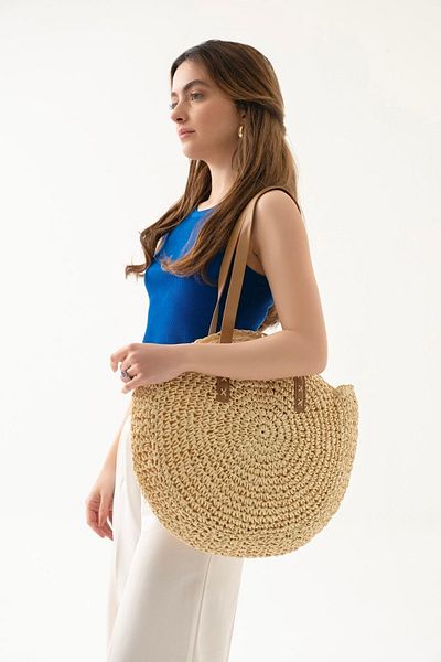 LOVENTA Premium Round Straw Bag Elvana