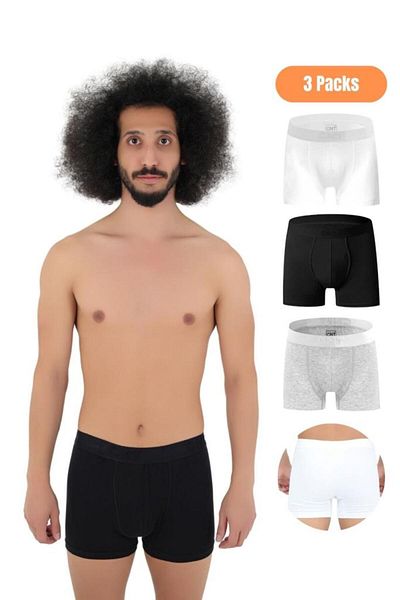 CNT Men's 3-Piece Boxer, 1st Class Fabric, Premium Package, Special Design. Plain Lycra Boxer Shorts Dowry Gift
