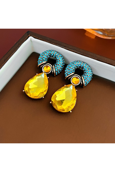 Choice HE18221-1 Rhinestone Circle Water Drop Metal Vintage Dangle Earrings f...