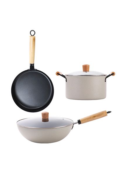 sharpdo 5-Piece Medical Stone Non-Stick Pot Set Wok Soup Pot Frying Pan 22/26/30CM
