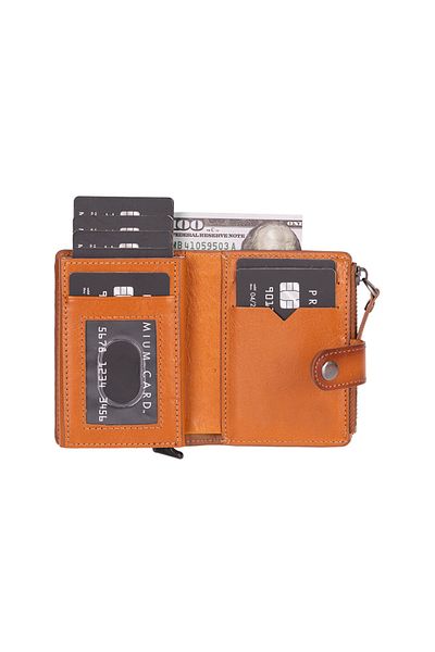Lev Leather Калъф за кредитни карти и портфейл от естествена кожа с изскачащ механизъм и RFID защита