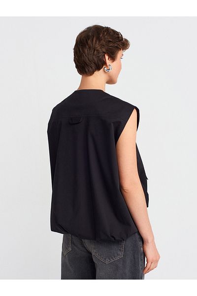 Dilvin 60571 Skirt Part Gathered Balloon Vest-Black