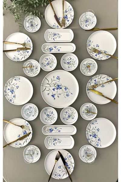 Borser Çiğdem Blue Model 8-Person 25 Piece Breakfast Set Breakfast Set [Blue 8]