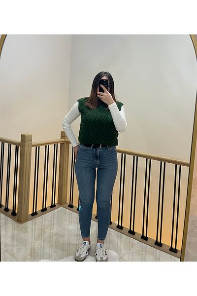 JOYKEEPER Sweater Argyle Patterned Sleeveless Green Women's Sweater
