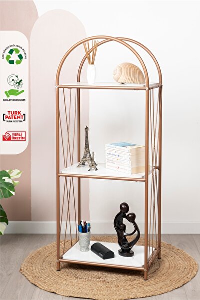 Fec Reklam Demeter Dekoratif Raf Mobilya Kitaplık Dekoratif Metal Mobilya Gold 3 Raflı Kitaplık