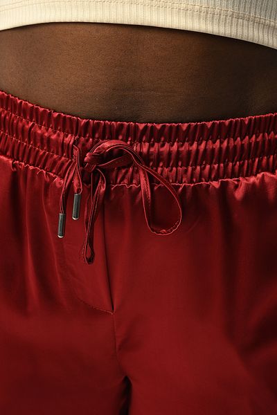 Orfeo Negro Women's Elastic Waist Bowl Color Bordo Straight Satin Pants
