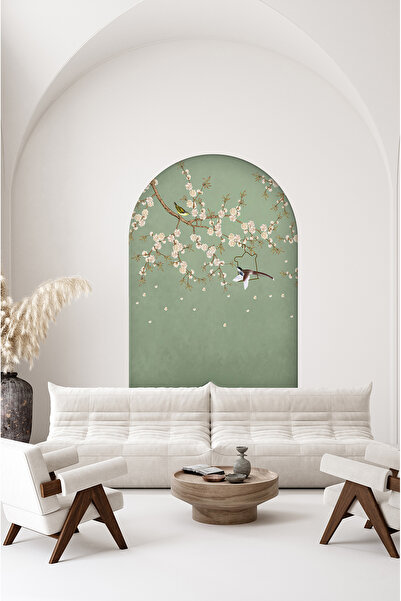 poster marketi Kendinden Yapışkanlı Kuş ve Çiçek Desenli Duvar Kağıdı - Zarif ve Doğal