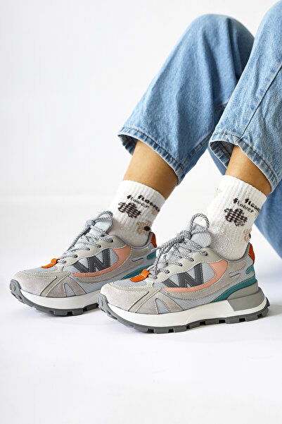 Limoya Bach Gri Süet Tekstil Detaylı Bağcıklı Kadın Sneakers