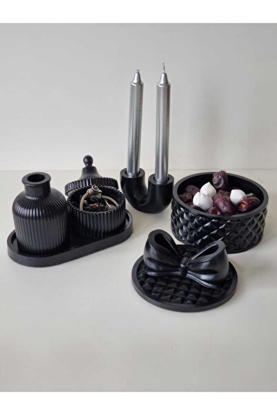 DEKORATİF ÖZGÜN SET -OVAL TEPSİ VAZO 2 ADET KAPAKLI KUTU 2 Lİ ŞAMDAN