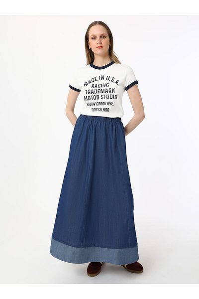 Refka Fusta din denim cu detaliu contrastant - Bleumarin - Refka