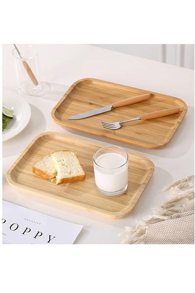 ALMUFARREJ Set of 2 pieces beige bamboo serving tray