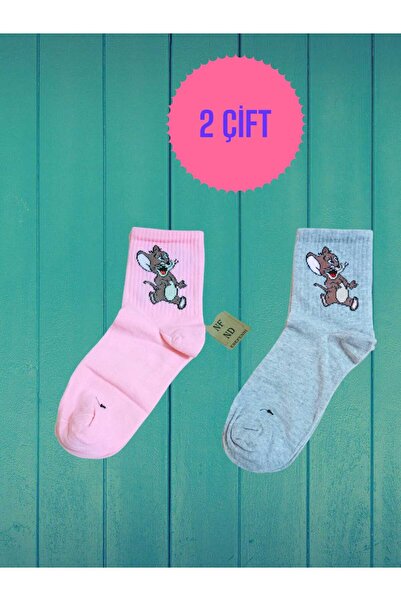 ENEFENDİ 2 perechi de șosete fără tub pentru gât pentru femei, roz turcoaz, gri, Jerry Coton, fără cusături, mărimea 36-40