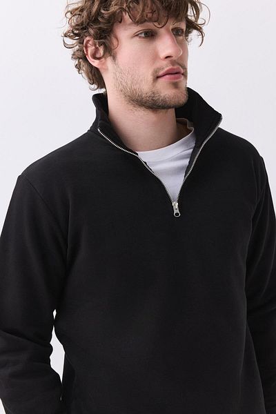 Trendiz Мъжки суитшърт с половин цип и яка стойка, свободна кройка, черен, 2052