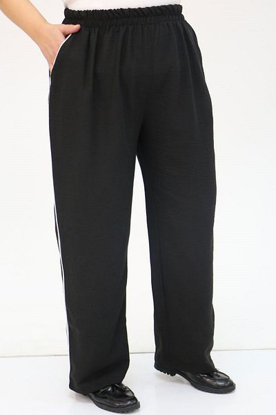 Eslina 59001 Large Size Tucking Bias Linen Trousers - Black