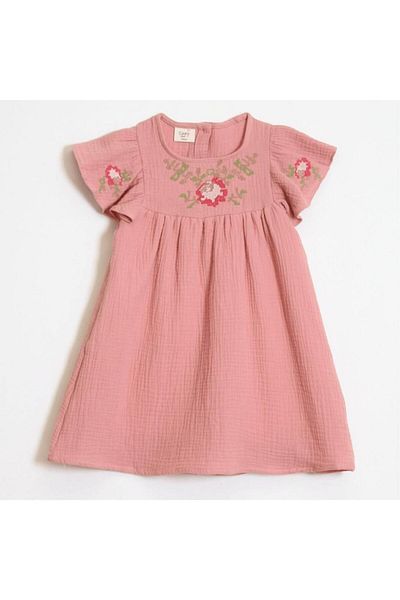 OZZY KİDS Girl's Cross Stitch Embroidered Muslin Fabric Summer Dress