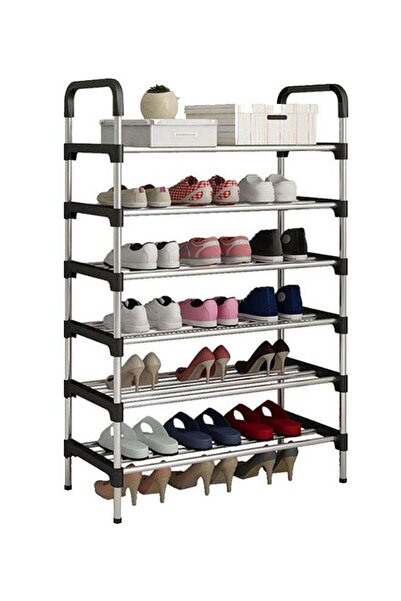ALMUFARREJ رف تخزين للأحذية مكون من 6 طبقات، فضي/أسود، 110×60×30 سم
