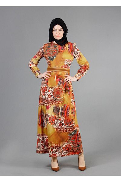 TRENDTESETTÜR ΓΥΝΑΙΚΕΙΟ ΠΟΡΤΟΚΑΛΙ (ΜΟΥΣΤΑΡΔΙ) T 4230 Rosa Hijab Φόρεμα