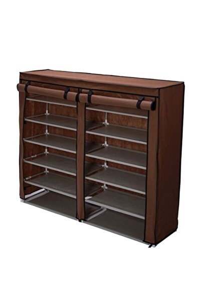 ALMUFARREJ رف أحذية مكون من 12 طبقة بني/رمادي/أسود