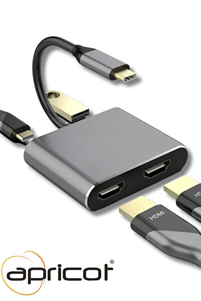 Apricot AP-USB50 4 İn 1 Type-C to 2X HDMI + USB+Type-C Çevirici Dönüştürücü