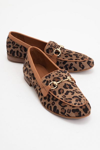 LuviShoes Дамски мокасини с катарама от естествена кожа в черно-кафяво и шарено