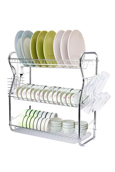 ALMUFARREJ 3-Layer Assembled Dish Rack Silver 56 x 50cm