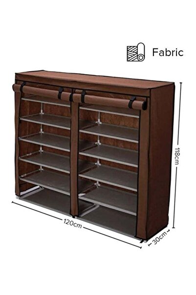 ALMUFARREJ رف أحذية مستطيل الشكل مكون من 12 طبقة، 24 زوجًا من الأحذية، بني/رم...