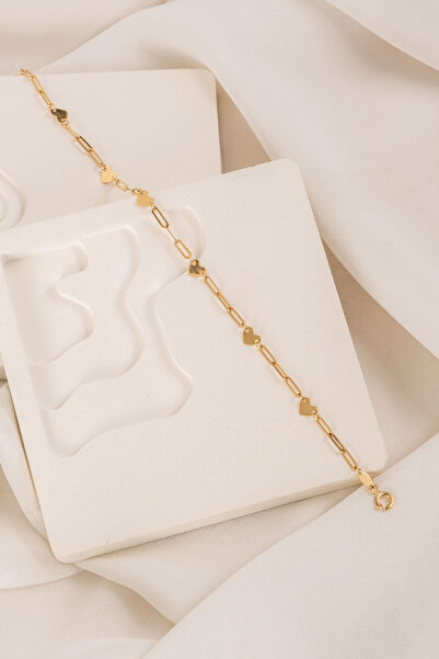 Safir Kuyumculuk Altın Kalp Plakalı Geometrik Ataç Bileklik