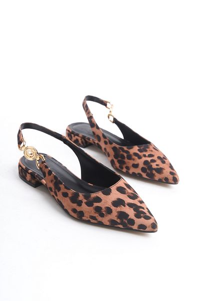MARSEDO Women's Daily Pointed Toe Gold Accessory Deytaylı Babet Tookes Leopard